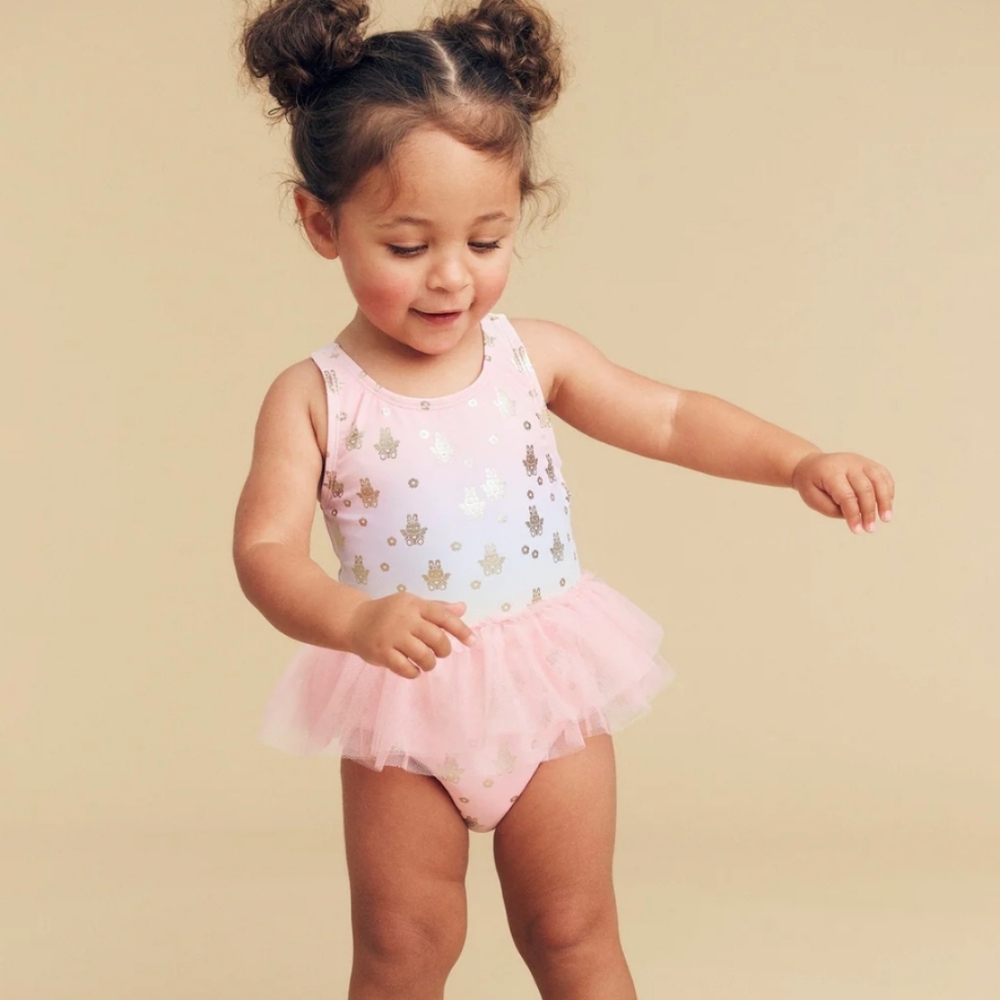 Huxbaby Tulle Gold Bear Rainbow Baby Swimsuit 2T